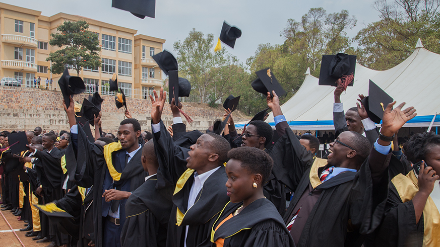 University of Rwandau2019s College of Business and Economics students celebrate on their graduation day in 2015. Faustin Niyigena.