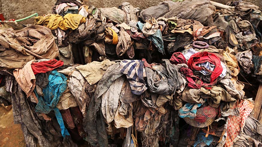Clothing of some of the victims of 1994 Genocide against the Tutsi whose remains have since been recovered from the mass graves in Kabuga, a Kigali suburb. Sam Ngendahimana.