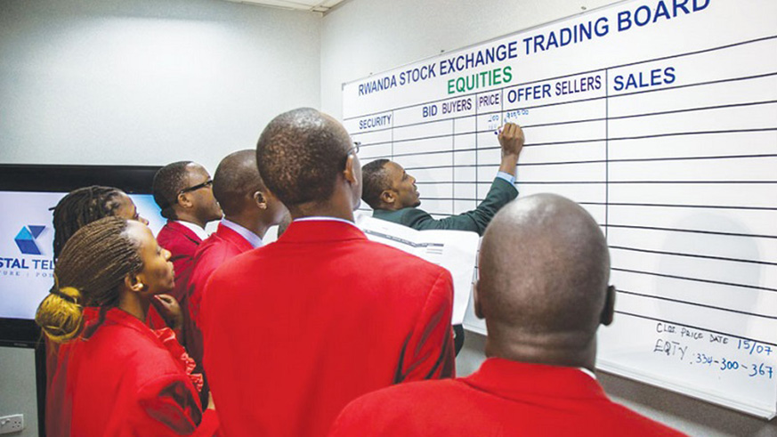 Traders at the Rwanda Stock Exchange. File.
