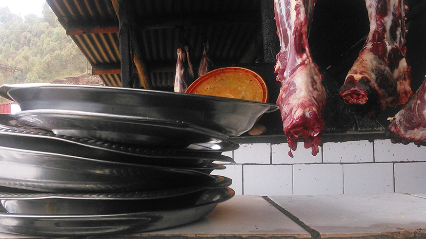 Meat ready for roasting in the kitchen. All photos/ M. Dushimimana