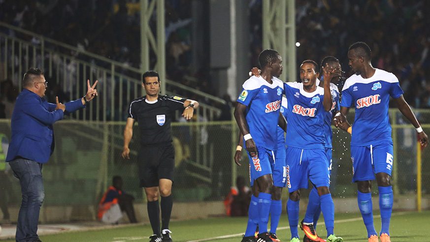 Rayon Sports head coach Ivan Minnaert gives instration to his players after the equalizer