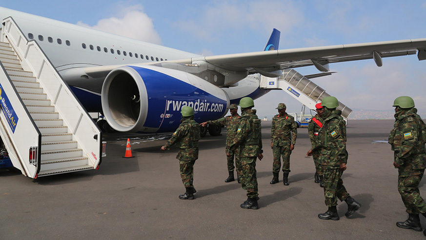 The new Battle Group was airlifted by the national carrier RwandAir to the Central African Republic