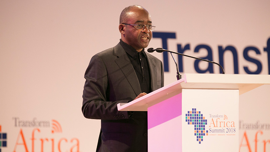 Zimbabwean businessman Strive Masiyiwa speaking at the Economic Forum yesterday. Village Urugwiro.