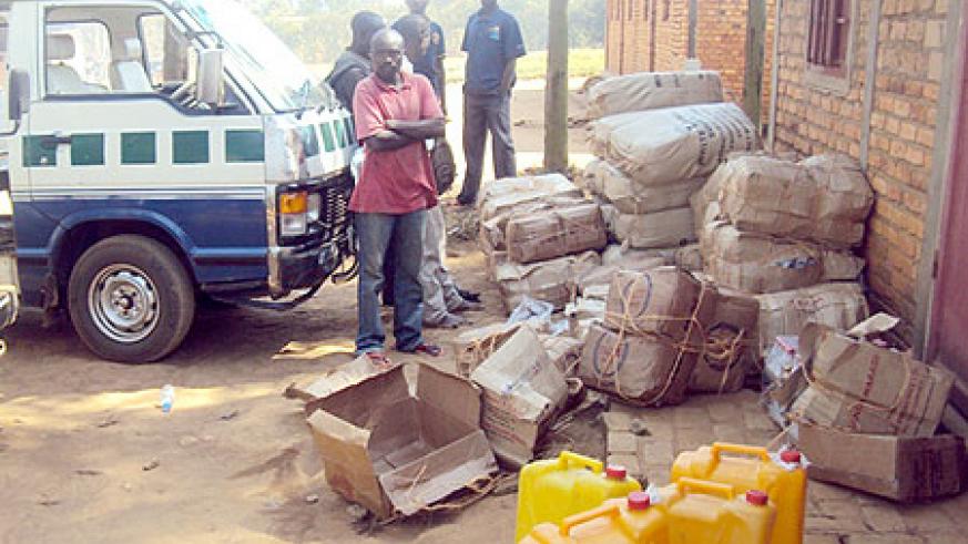 The impounded vehicle with illicit drugs at Nyagatare Police Post. File.