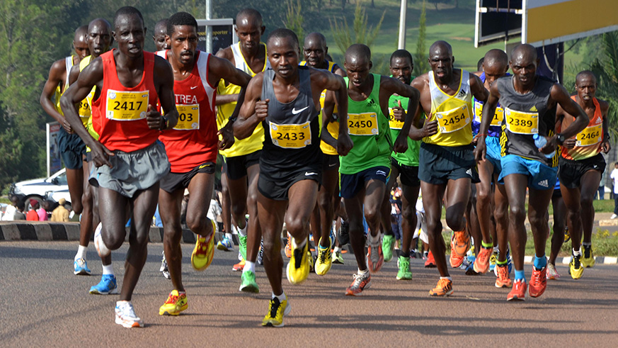 Kigali Peace Marathon runners last year. Over 8000 people will participate in the competition this year. Kenyans have won almost all medals in elite men category. File