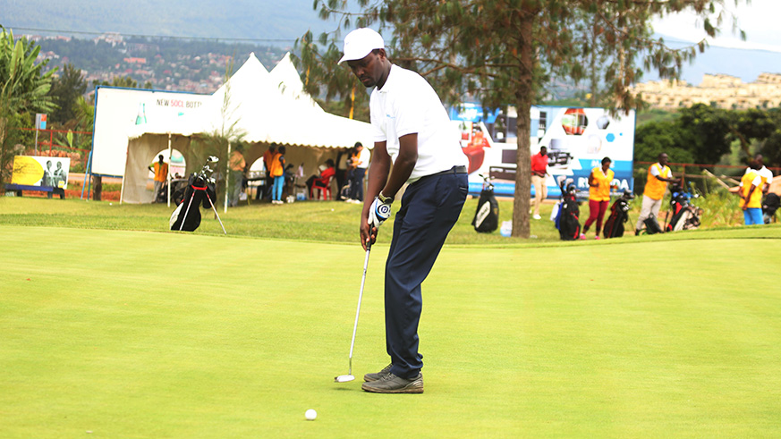 RDB chief operating officer Emmanuel Hategeka was among the officials who participated in the inaugural Transform Africa Golf Tournament on Thursday. Sam Ngendahimana.
