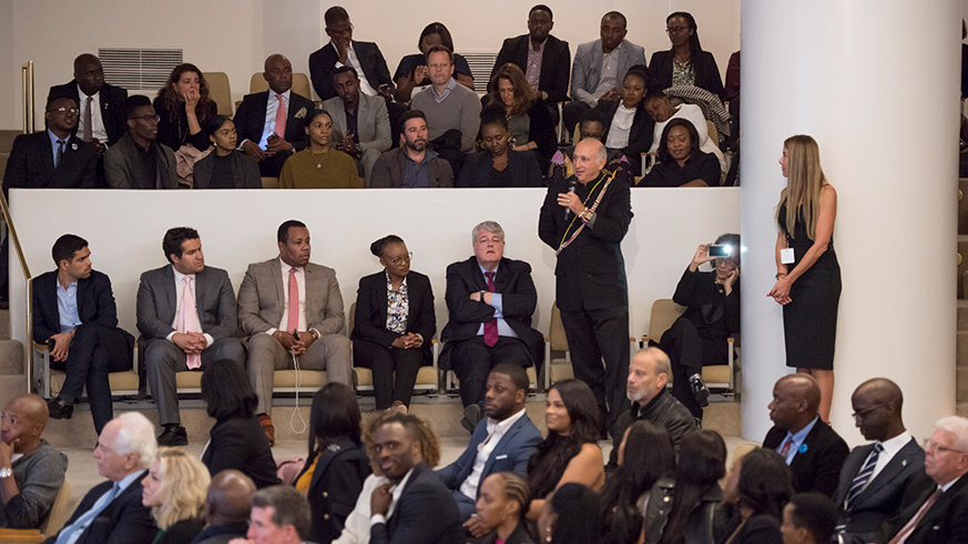 A man pauses a question during the Rwanda - The Royal Tour screening in New York last month . Courtesy.