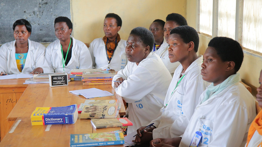 Teachers from GS Nganzo Gakenke District. Teachers have appealed to government to give them laptops saying it would make them more effective in their work. Ru00e9gis Umurengezi.