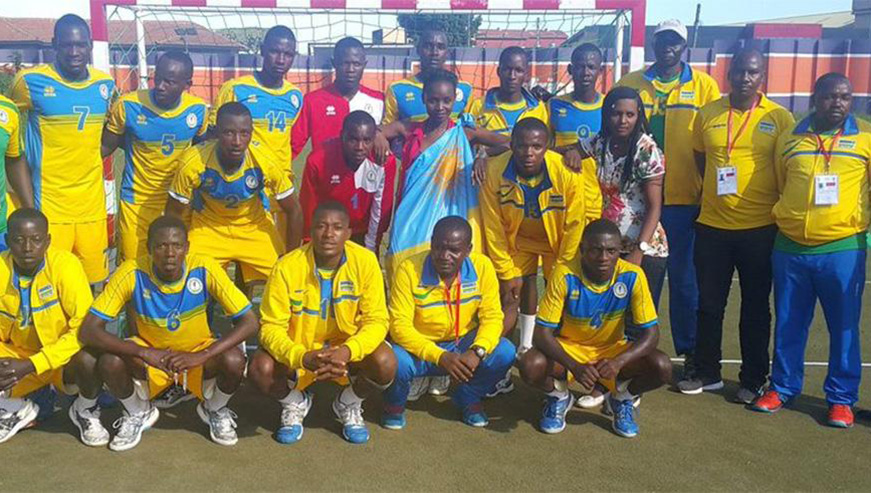 The National U20 handball teambefore Monday's 30-29 narrow win over hosts Uganda. (File photo)