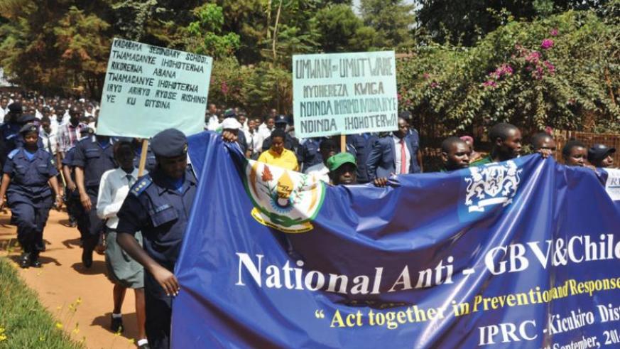 Anti-GBV and child abuse campaigners, including members of RNP, march in Kicukiro. File.