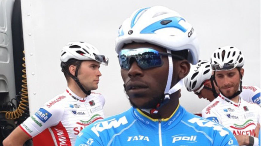 Joseph Areruya during a team presentation session at the Vuelta a Aragon in Spain last week. Courtsey.
