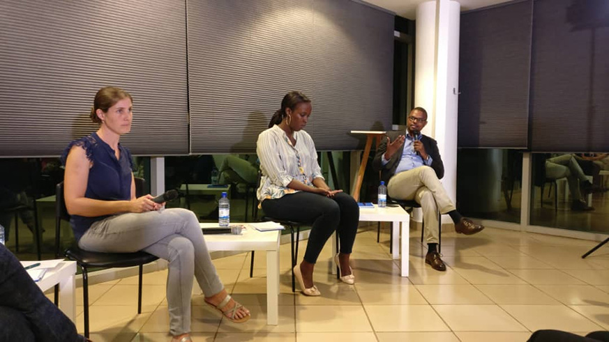 The panelists Jemma Hogwood, Sonia Mugabo and Emmanuel Rwililiza called for more sensitisation around mental health. Courtesy.