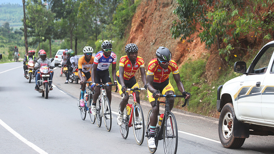 The crucial break away of four riders Bonaventure Uwizeyimana, Didier Munyaneza ,Gasore Hategeka and Rwamagana based rider Ephrem Tuyishimire (Sam Ngendahimana)