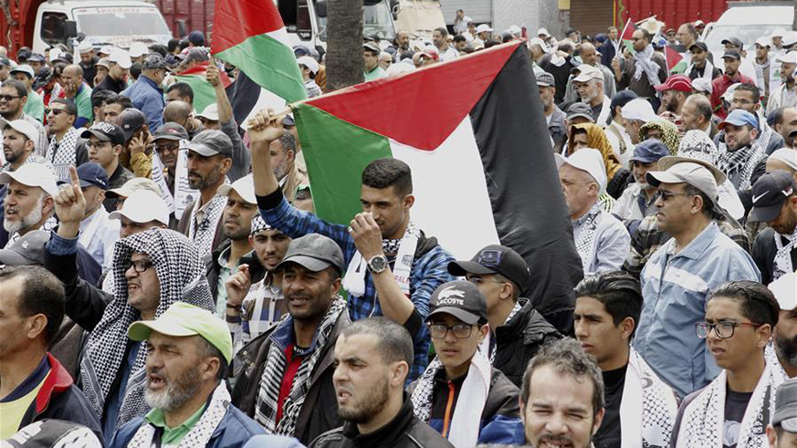 People participate in a march in Casablanca, Morocco, on May 20, 2018. 
