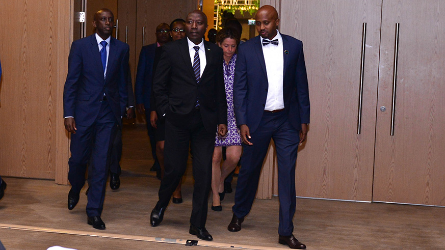 Marie Rose Mureshyankwano, the Governor  of Southern Province (L) and George Twala, South African High Commissioner to Rwanda and also the dean of envoys in Rwanda at the event.