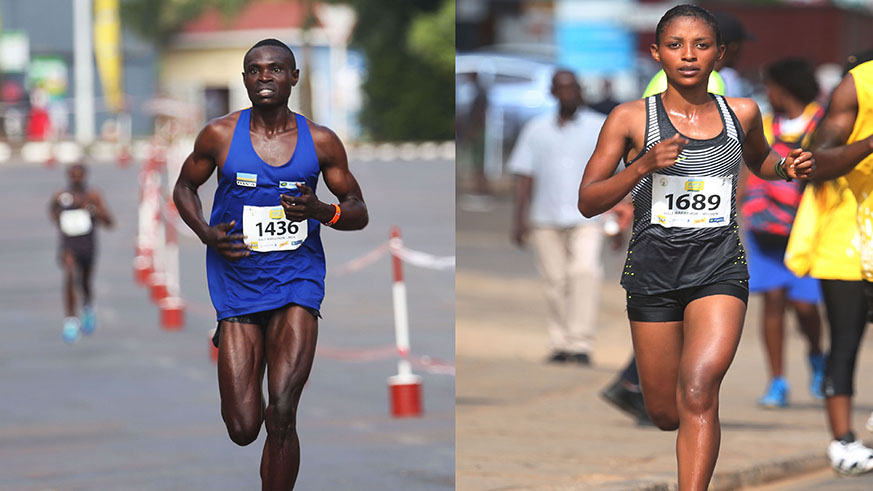 Long distance runners Noel Hitimana and Salome Nyirarukundo won Gold medals in Half Marathon during Kigal International Peace Marathon 2018  on Sunday. Sam Ngendahimana.