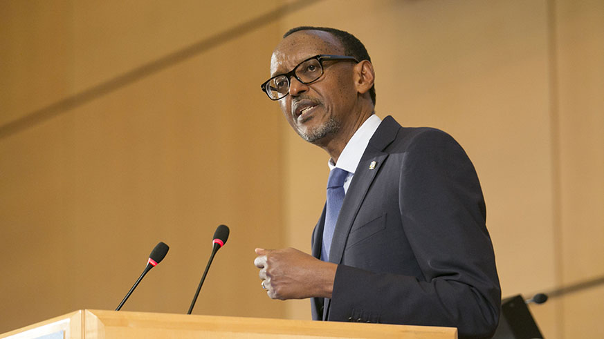 President Kagame speaks at the high-level segment on Universal Health Coverage during the 71st World Health Assembly in Geneva, Switzerland, yesterday. Village Urugwiro