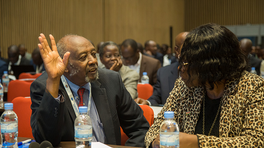 Participants interact during the Africa Aviation Safety Management Symposium at Kigali Convention Centre yesterday. Nadege Imbabazi.