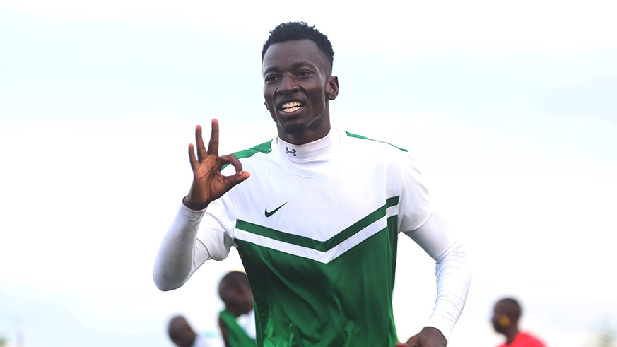 Striker Francis Mustapha Ndjali celebrates his third goal during the match