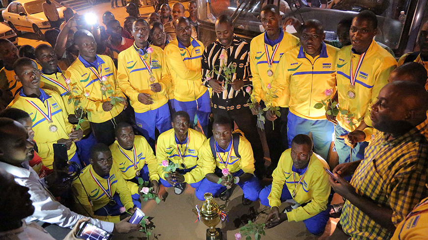 The junior handball team was treated to a Heroes' welcome on Monday night after shining in Uganda. (Damas Sikubwabo)