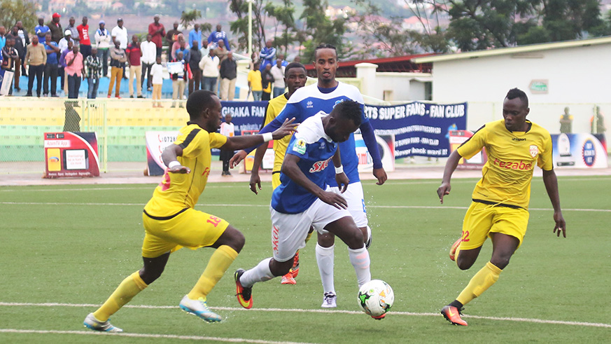 Rayon Sports forward Shaban Husein Tchabalala controls the ball during the match. / Sam Ngendahimana