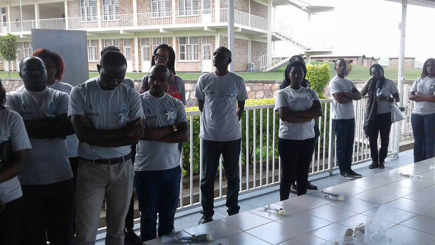 Steven Mutabazi the board chairman NIRDA and CNLG legal advisor Dr DiogÃ¨ne Bideri lay a wreath at the memorial site. All photos by Joseph Mudingu.