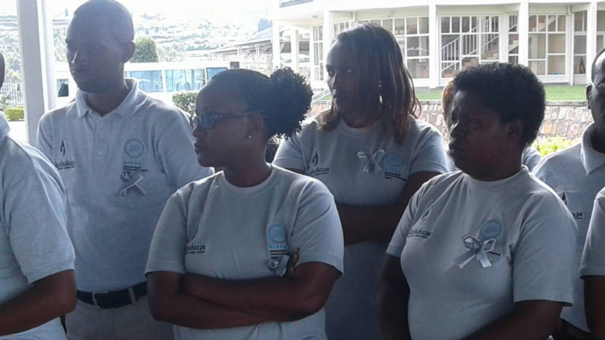 Steven Mutabazi the board chairman NIRDA and CNLG legal advisor Dr DiogÃ¨ne Bideri lay a wreath at the memorial site. All photos by Joseph Mudingu.