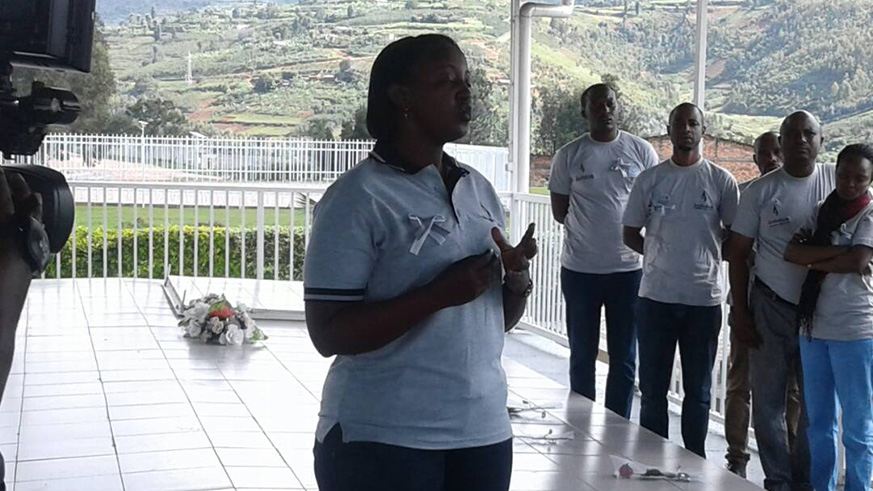 Steven Mutabazi the board chairman NIRDA and CNLG legal advisor Dr DiogÃ¨ne Bideri lay a wreath at the memorial site. All photos by Joseph Mudingu.