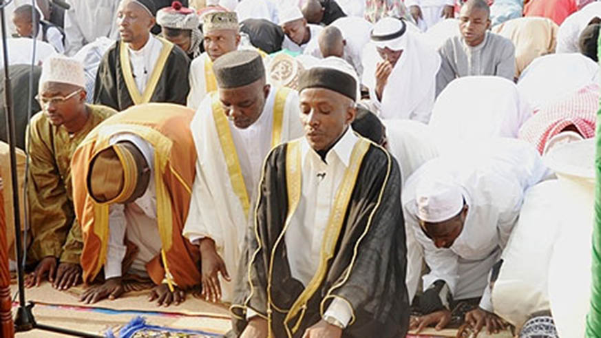 Sheikh Saleh Habimana leads prayers during a past Eid celebration in Kigali. File.