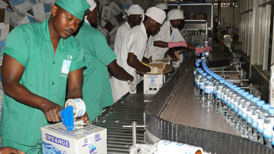 Workers in the water department of Inyange Industries Ltd. File photo 