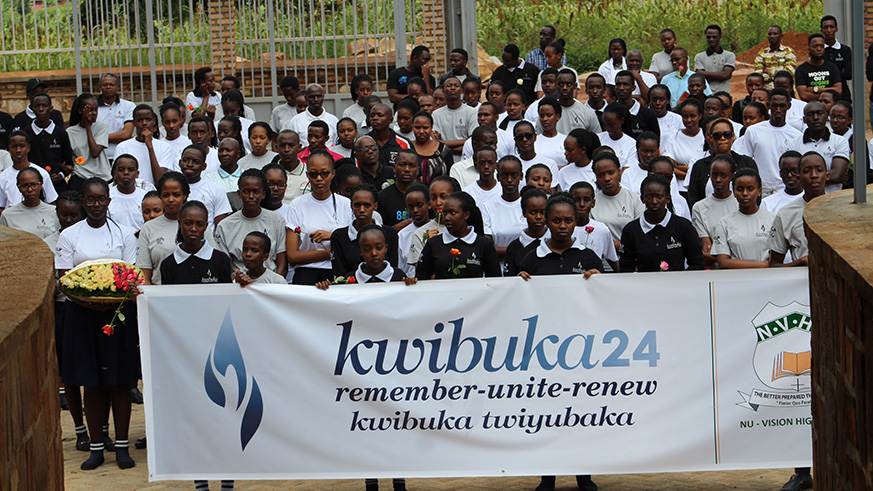 Students from Nu Vision high school at Ntarama Memorial Site where they paid tribute to Genocide victims. Courtesy.