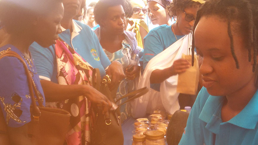 Mukagahima (L) displays pumpkin products during a past exhibition.