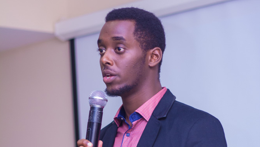 Christian Nzamuye, the president of Rwanda Students Association in Ukraine, addresses the gathering. Courtesy. 