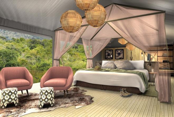 Artistic impressions of the the soon to be launched six-tented camp called Magashi, will be situated in the north-eastern part of Akagera overlooking Lake Rwanyakazinga. / Courtesy
