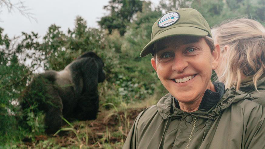 Popular American TV host Ellen DeGeneres in Virunga National Park, home to the endangered mountain gorillas, earlier this week. Courtesy.
