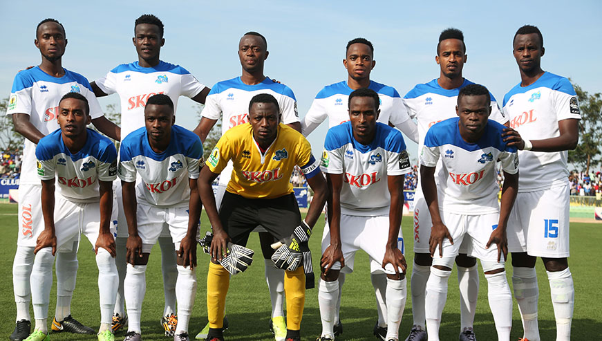 Rayon Sports line-up before the match against AS Kigali on wednesday. Sam Ngendahimana.