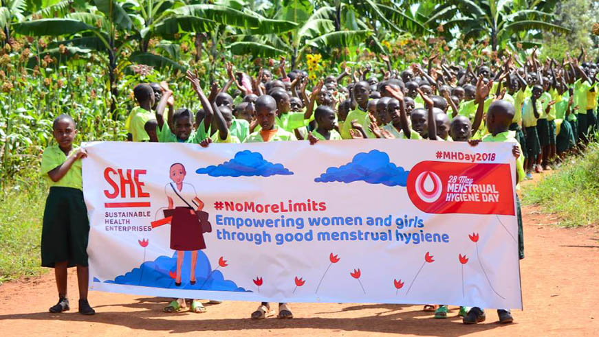 Young girls march during the world Menstrual Hygiene Day on May 28. (All photos by Diane Mushimiyimana)