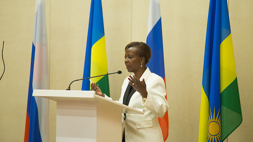 Minister Louise Mushikiwabo Speaks during the press conference. Minister Louise Mushikiwabo Speaks during the press conference.