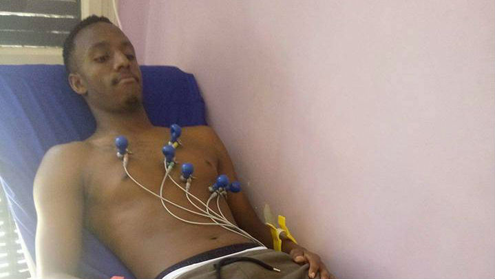 Emery Bayisenga during his medical test at USM Alger yesterday. Courtsey