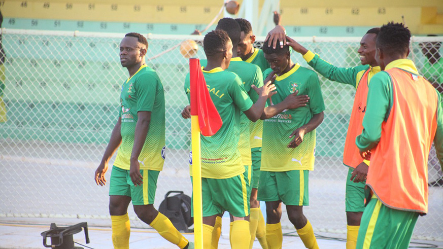 AS Kigali players congratulate Evode Ntwali after scoring the stunning goal. / Peter Kamasa