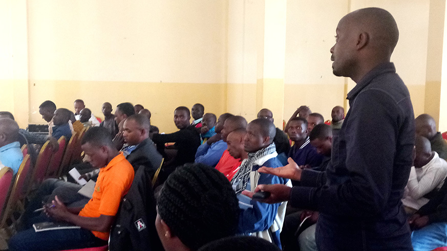 A participant making a point during the training of motor driver cooperative leaders from Gasabo District on cooperative mamagement skills, Friday, June 8, 2018 (Emmanuel Ntirenganya)