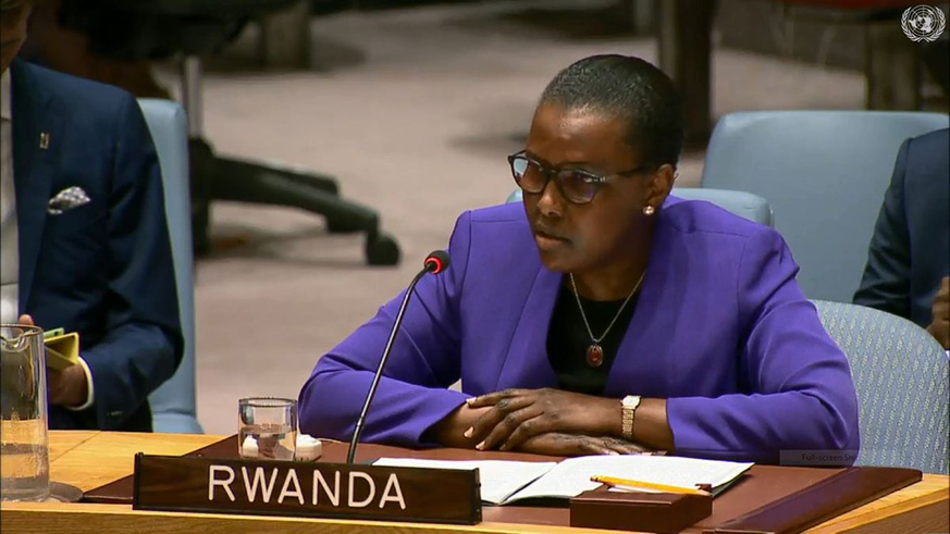 Rugwabiza delivers her statement at the UN Security Council in New York. Courtesy.