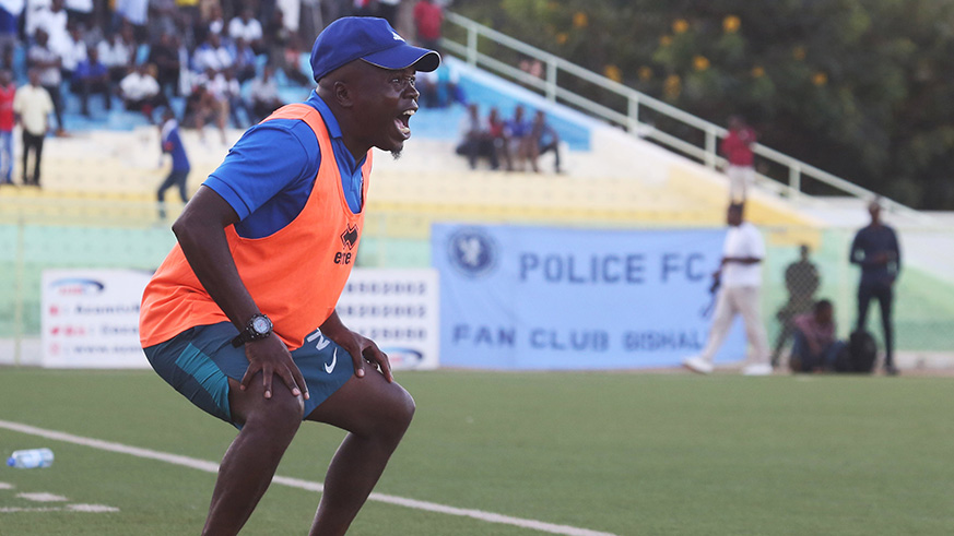 Police coach Joel Mphande shouts instructions to his players during a previous match. Sam Ngendahimana.