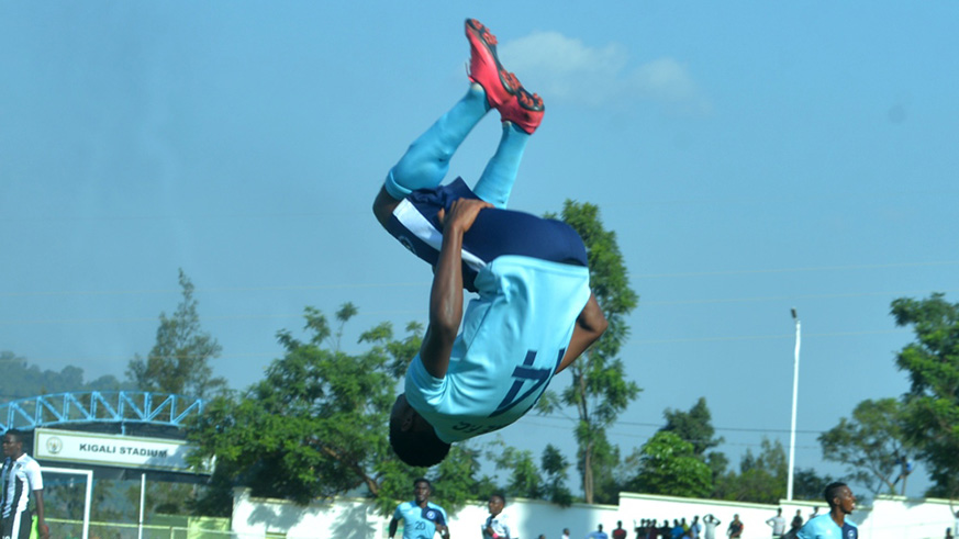 Antoine Dominique Ndayishimiyma celebrating his goal during the 1-1 draw against APR yesterday at Kigali Stadium. Courtsey