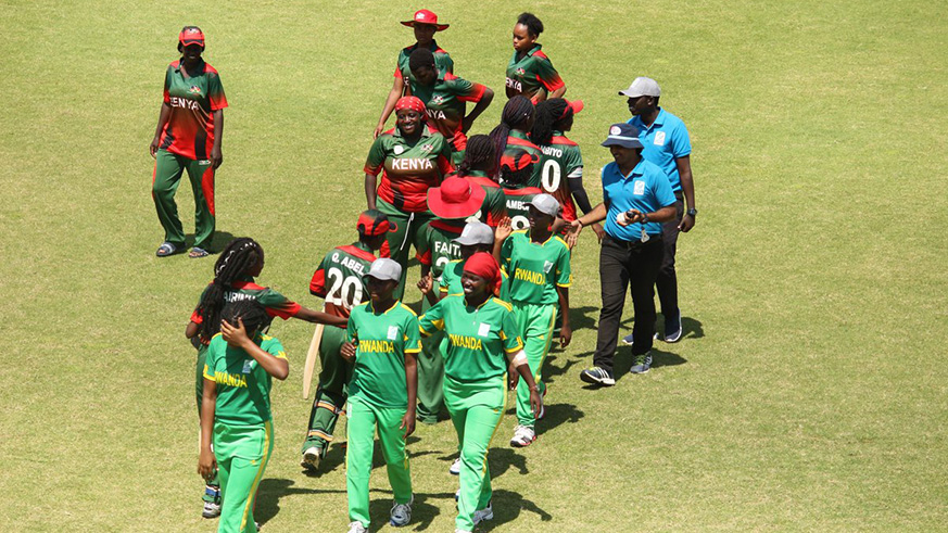 Kenya (in red and green) beat Rwanda (light green) twice in preliminaries on Friday and Saturday. (Photos by Jejje Muhinde)