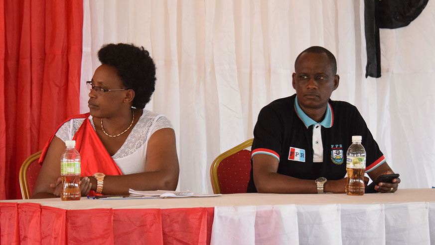 Catherine Tunga (L), chairperson of election commission in Kayonza RPF, and Murenzi (R), Kayonza RPF chairperson during the election of RPF flag bearers in the upcoming Parliamentary polls. Jean de Dieu Nsabimana.