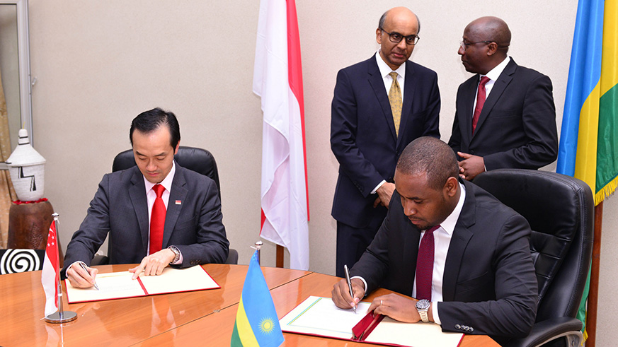 The aviation agreement was signed by Jean de Dieu Uwihanganye, the Rwandan Minister of State for Transport, and Koh Poh Koon, Singaporeu2019s Senior Minister of State for Trade and industry. / Courtesy