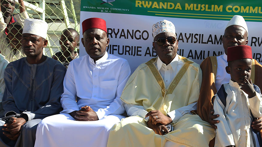 The Mufti of Rwanda, Sheikh Salim Hitimana leads Eid prayers at Kigali Regional Stadium yesterday. Muslims have smoothly observed the Holy Month of Ramadhan, contrary to previous years where there have been squabbles. They are now united and have behaved well during the fasting period. Sam Ngendahimana. 