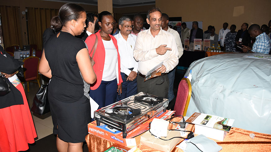 Mrs. Kampeta Sayinzoga, and Ms. Winifred KABEGA, checking the new technologies at the Expo. All pictures by Joseph  Mudingu