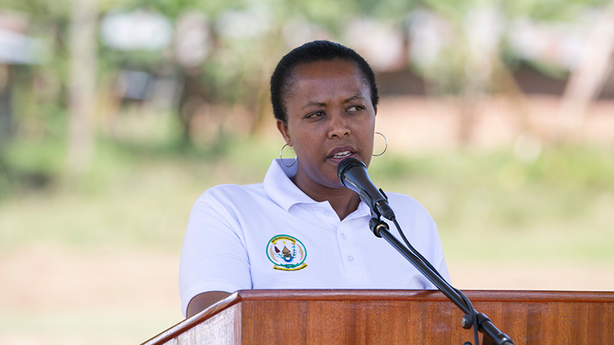 Honourable Nyirasafari Esperance of the Ministry of Gender and Family Promotion delivering her remarks